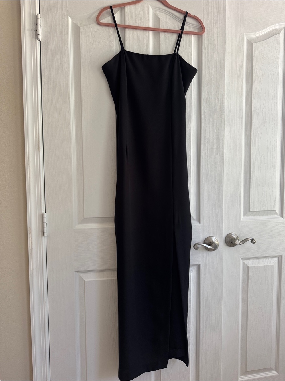 Classic Black Slip Dress with Spaghetti Straps and front slit